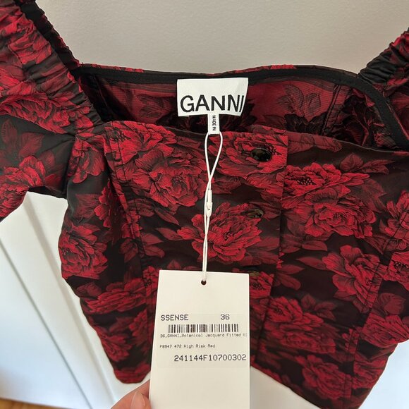 GANNI Black & Red Botanical Jacquard Blouse - Picture 3 of 4